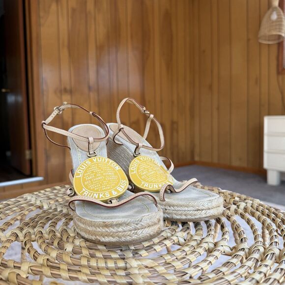 LOUIS VUITTON TRUNKS & BAGS ESPADRILLE WEDGE STRAPY PLATFORM SANDALS EU 40 US 10 - Picture 7 of 16